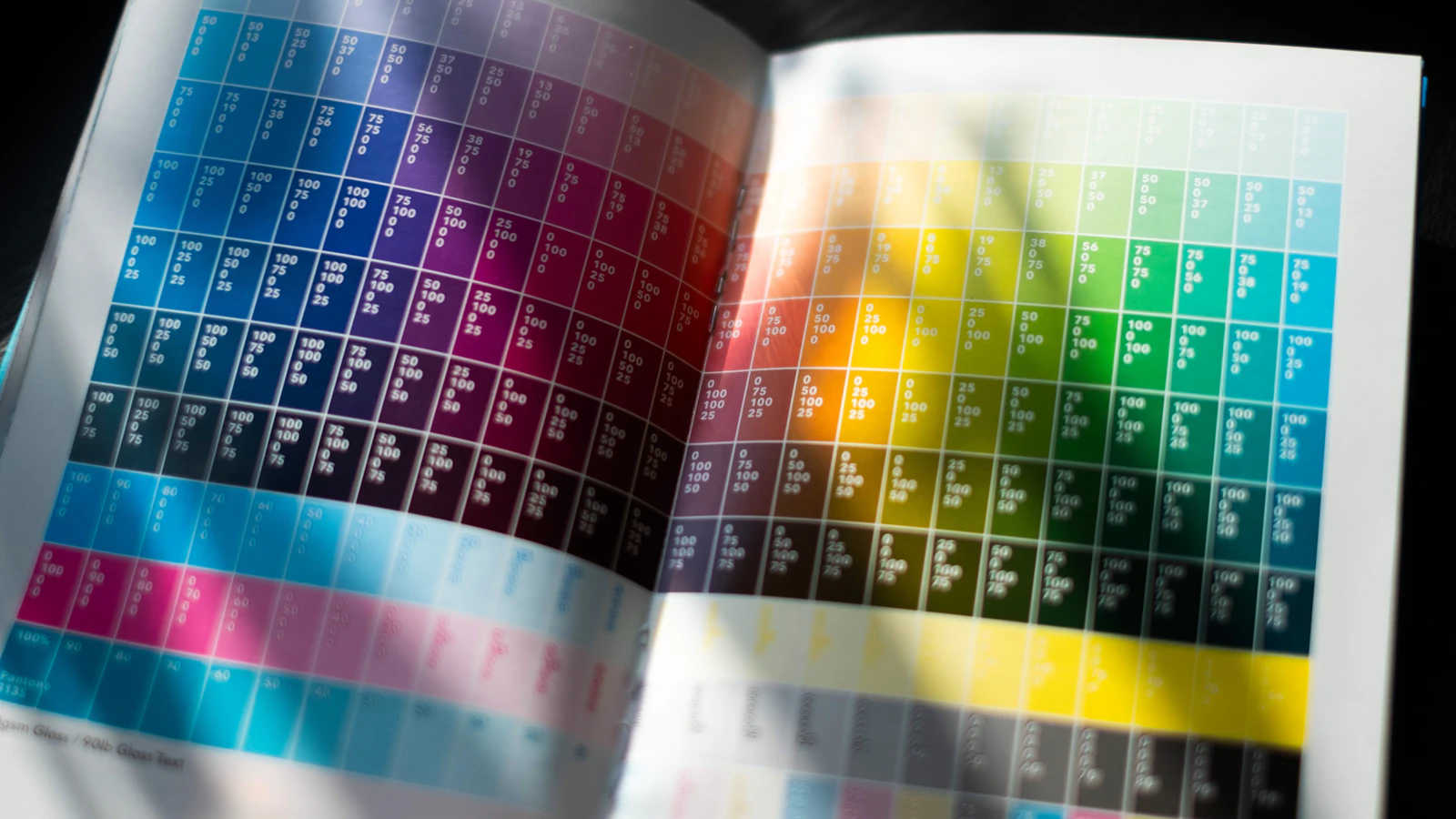 Baskı öncesi renk provası ve CMYK skalası, tasarımcı masasında